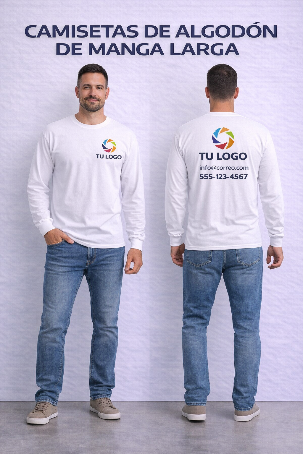 Camiseta algodón manga larga personalizada con logo